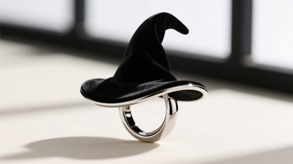 Macro shot of a witch hat earring brim showing the crisp transition between black epoxy resin and polished 316L surgical steel