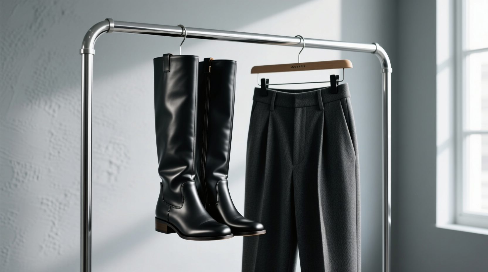 keep tall boots from flopping over with slacks hangers