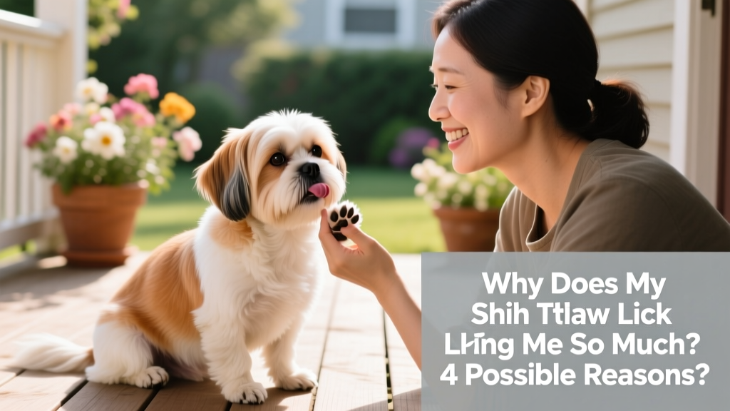 Shih Tzu sitting calmly beside its owner, offering a soft paw instead of licking, as part of positive behavior training