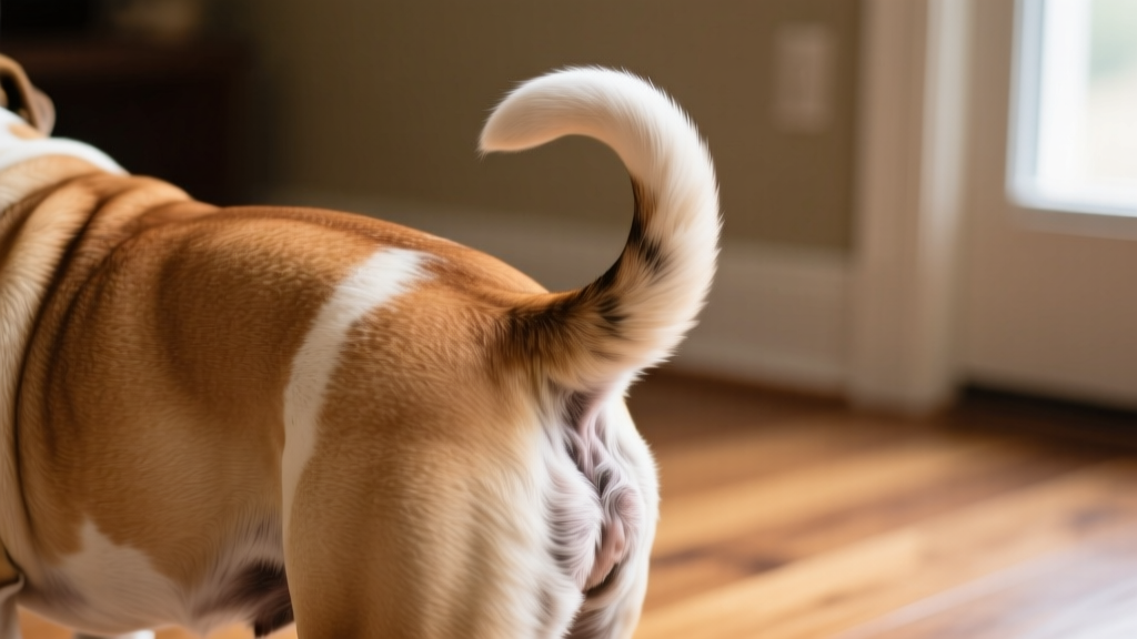 Close-up of a clean, healthy Bulldog tail showing smooth skin and no irritation around the base