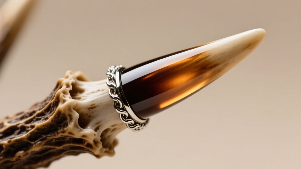 Macro shot of sealed antler tine tip showing smooth polyurethane finish preventing silver necklace tarnish against organic bone