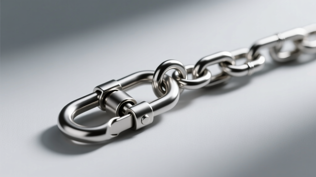 Side profile of a 2.0mm stainless steel box chain clasp mechanism showing a 12mm lobster clasp and soldered jump ring attachment