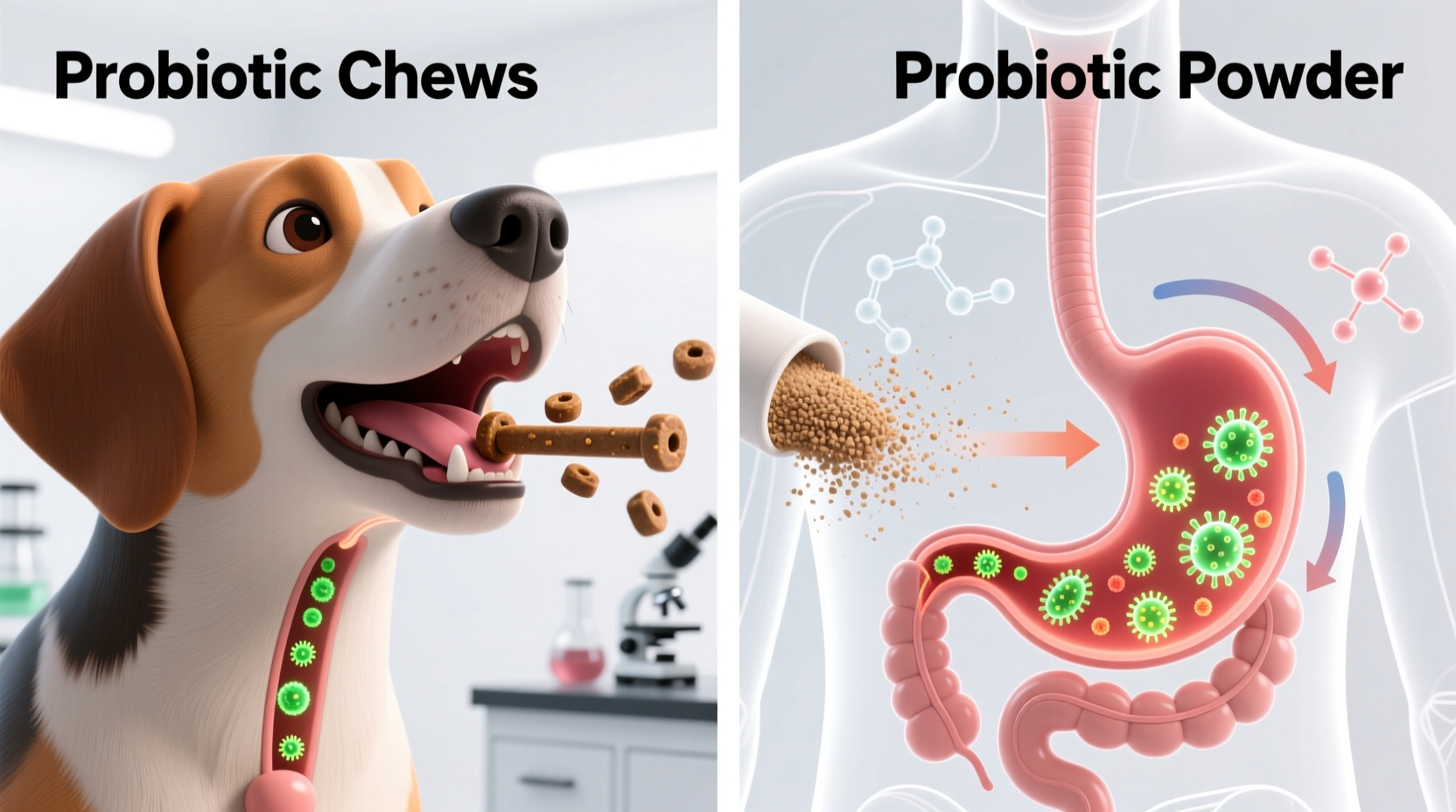 dog probiotic chews vs powder which improves digestion faster