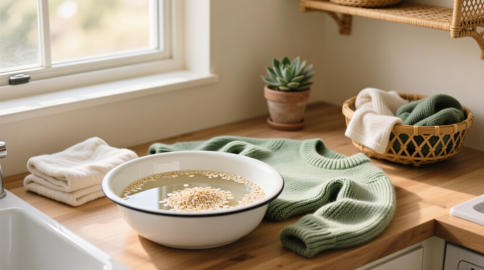 eco friendly cleaning oatmeal soak for wool sweaters