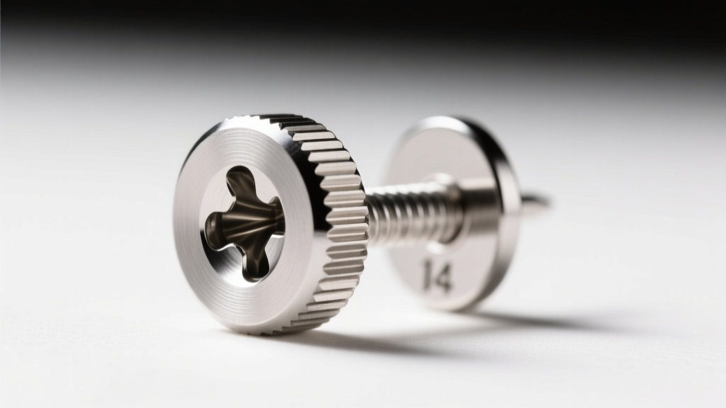 Macro shot of a thick 14-gauge platinum earring post with a threaded screw-back mechanism showing precise CNC machining details