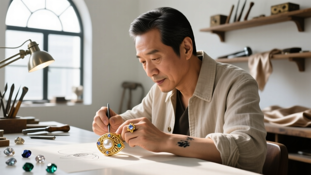 A jeweler's hands using a micro-torch to silver-solder a flat-pad 20-gauge earring post onto a sterling silver floral motif earring base