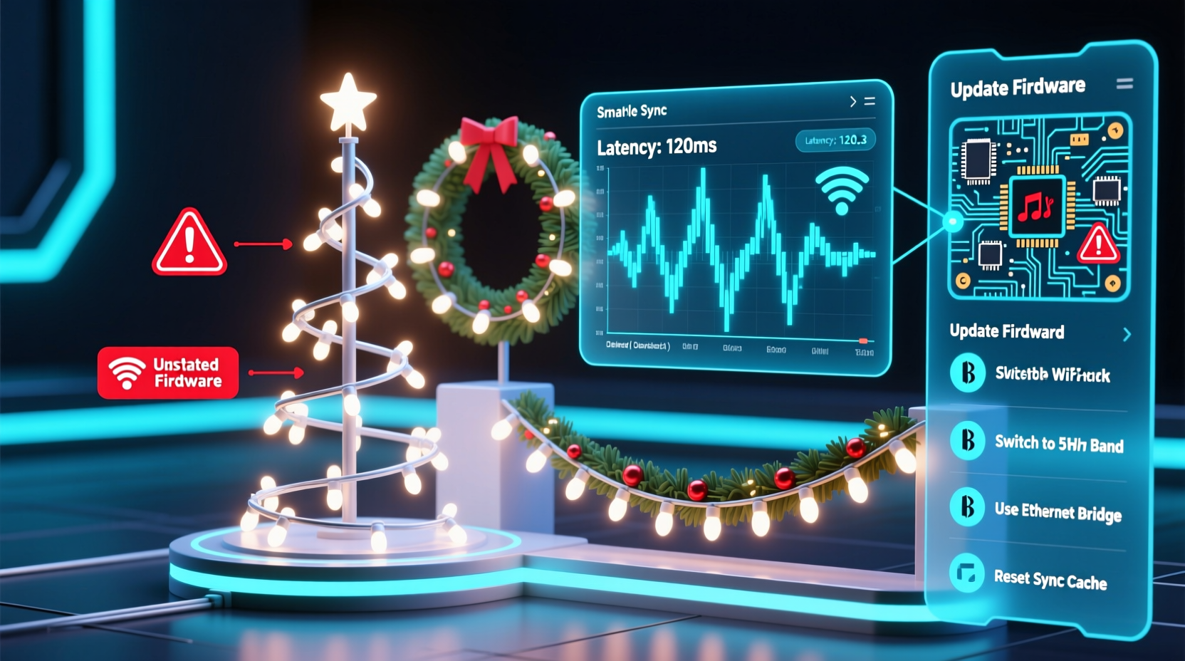 why does my smart christmas light display glitch during holiday music sync and how to reduce latency