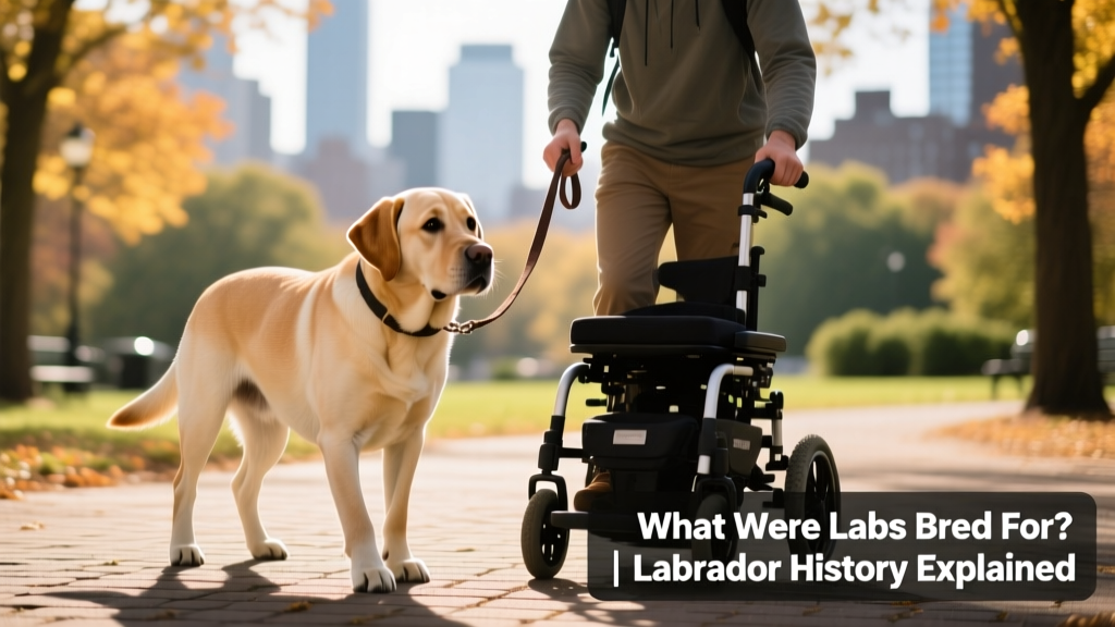 A modern Labrador Retriever assisting a person with a mobility device during training