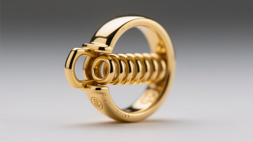 Macro shot of a 7mm 14k yellow gold spring ring necklace clasp showing the tiny trigger lever and internal spring coil mechanism