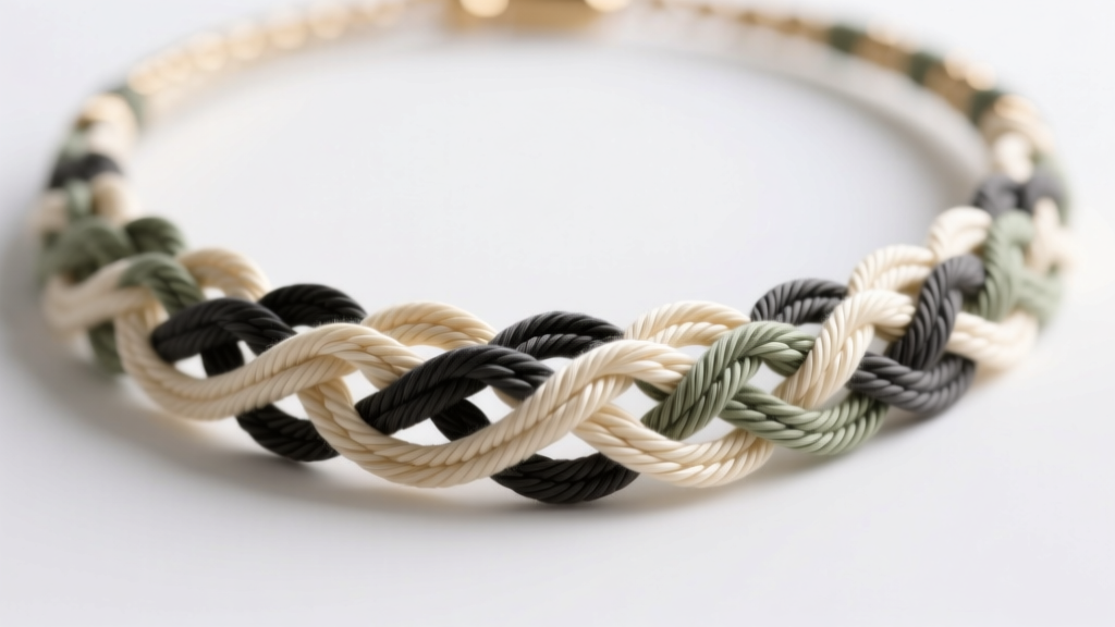 Close-up of micro-macrame knots on an Isaac necklace showing consistent tension and thread alignment under soft studio lighting