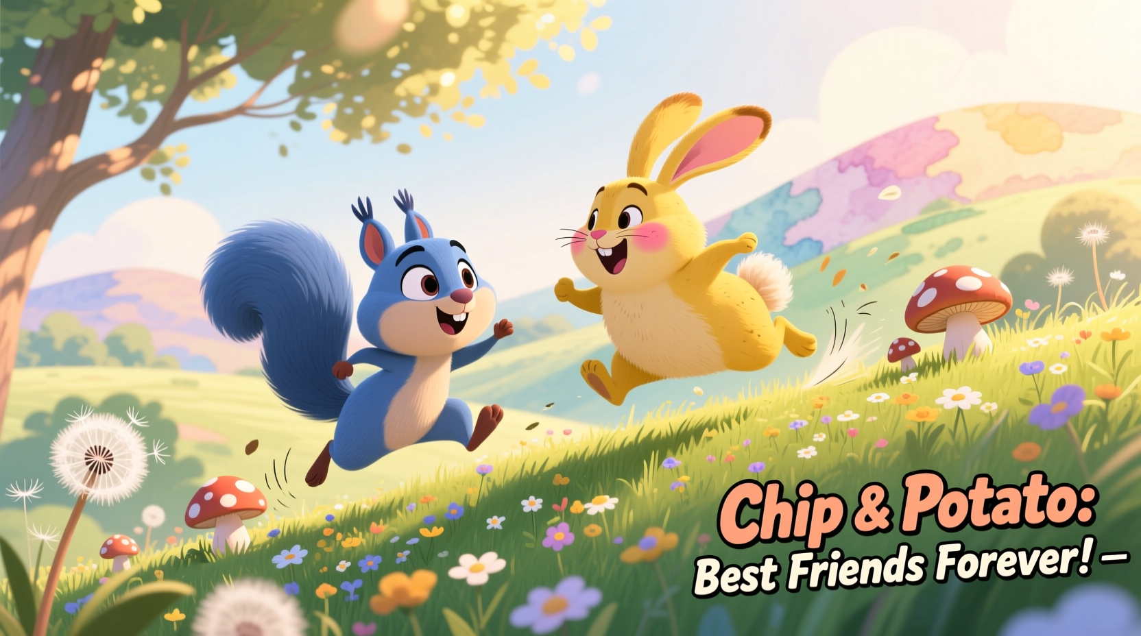 Chip and Potato animated characters playing together