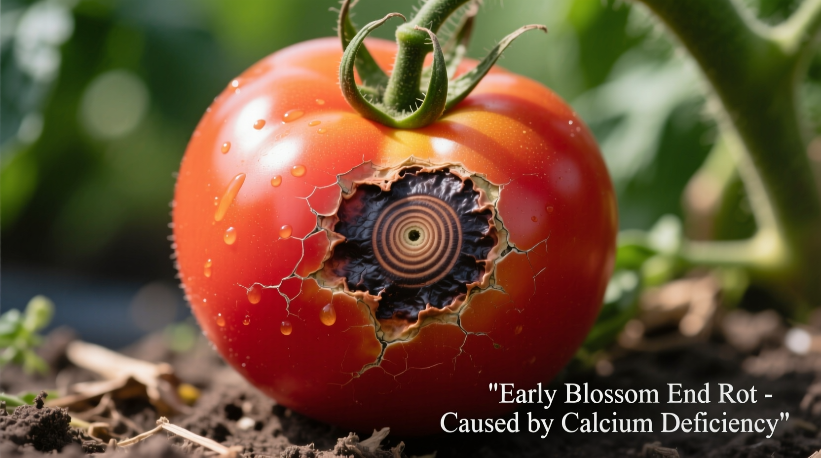 Tomato showing early blossom end rot symptoms on bottom