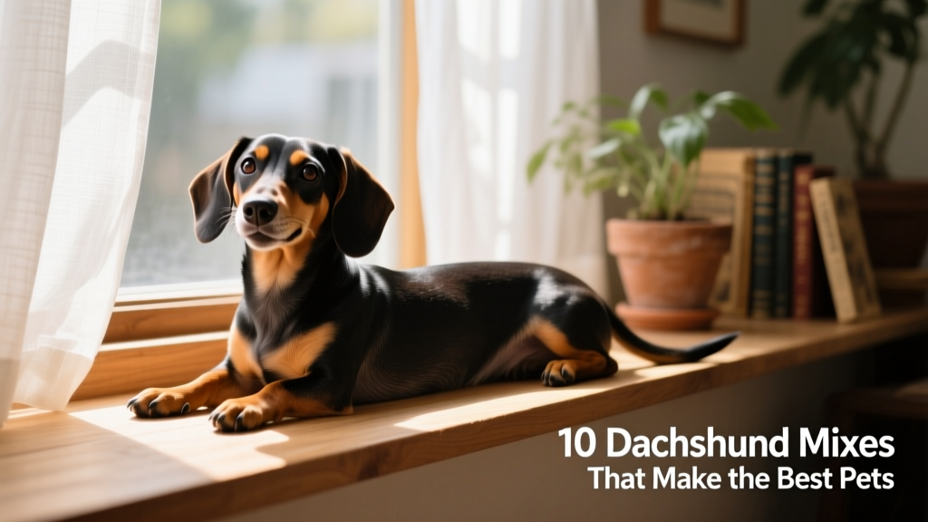 A cheerful Chiweenie sitting on a sunlit windowsill, showcasing its long body and expressive eyes