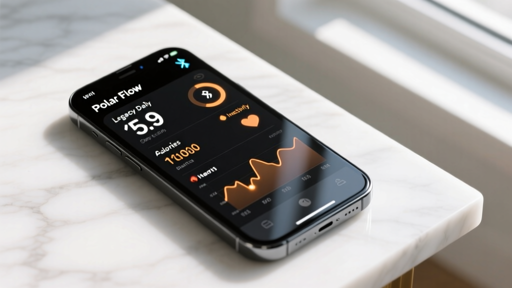 Smartphone screen displaying the Polar Flow app dashboard showing legacy daily activity data and inactivity alerts syncing via Bluetooth.