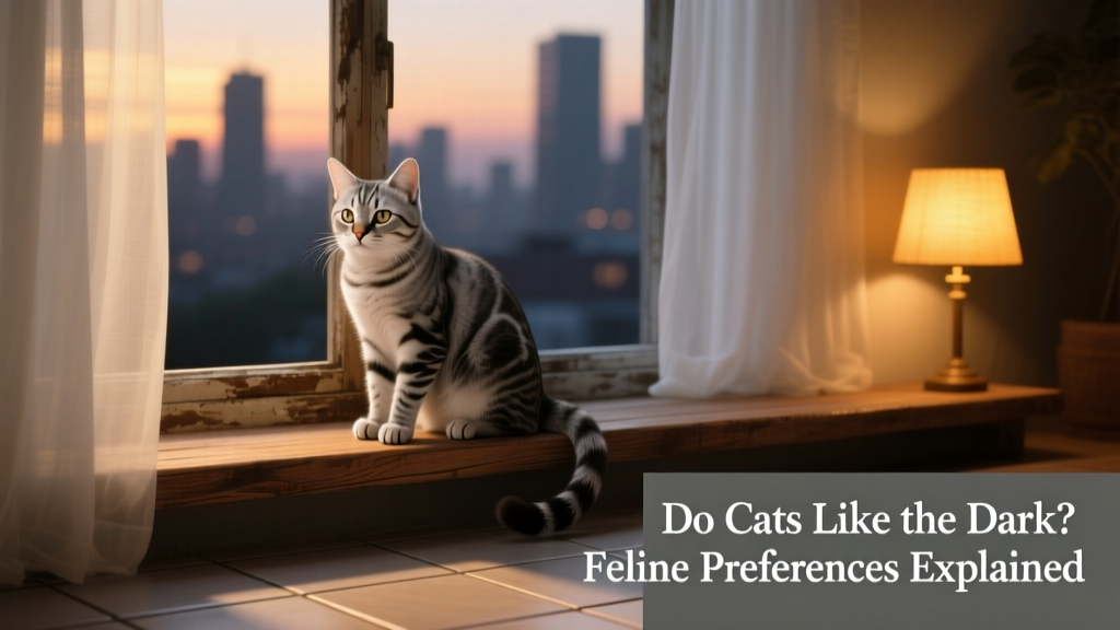 A cat sitting calmly on a windowsill at dusk, bathed in soft ambient light