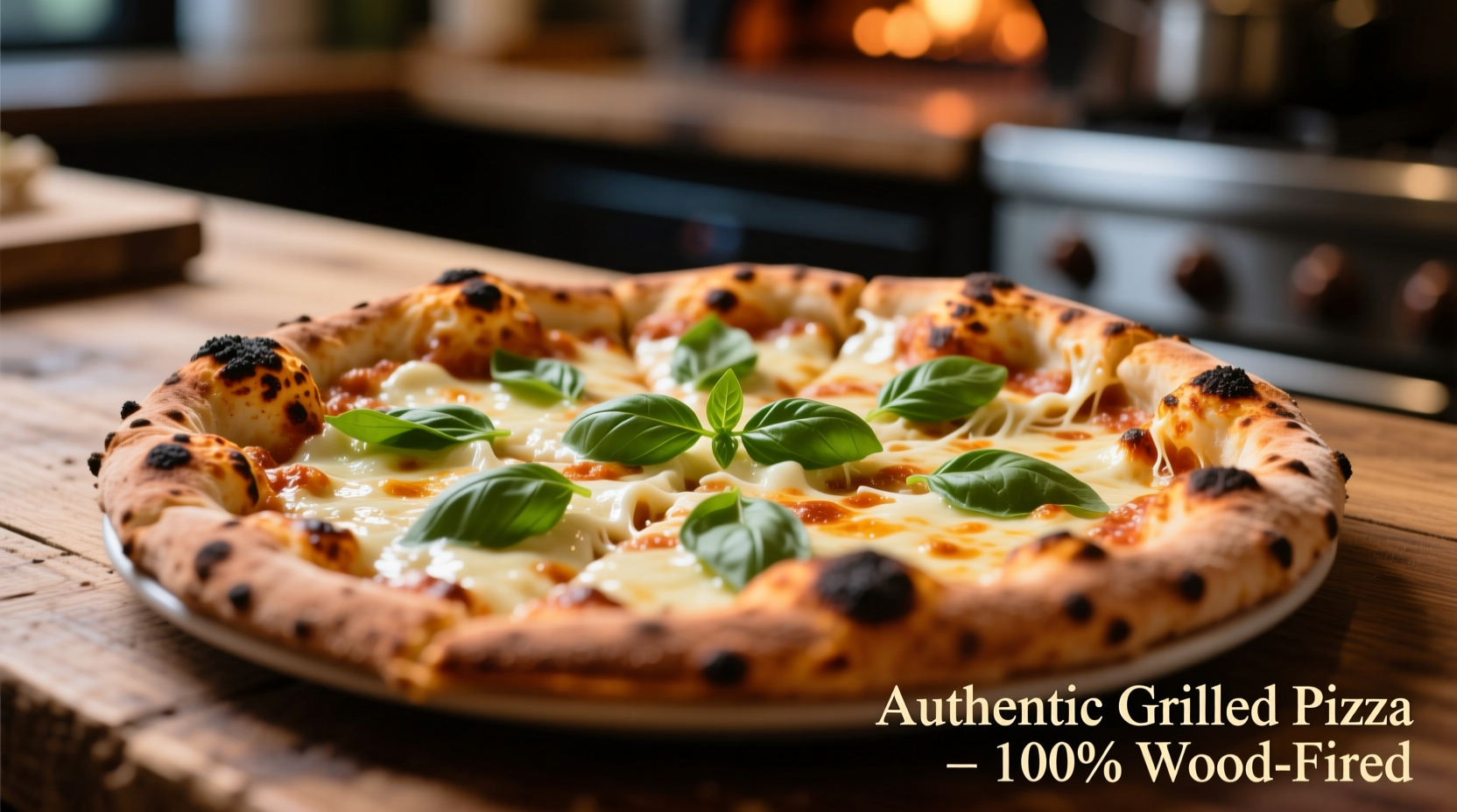 Perfectly grilled pizza with charred crust and melted cheese