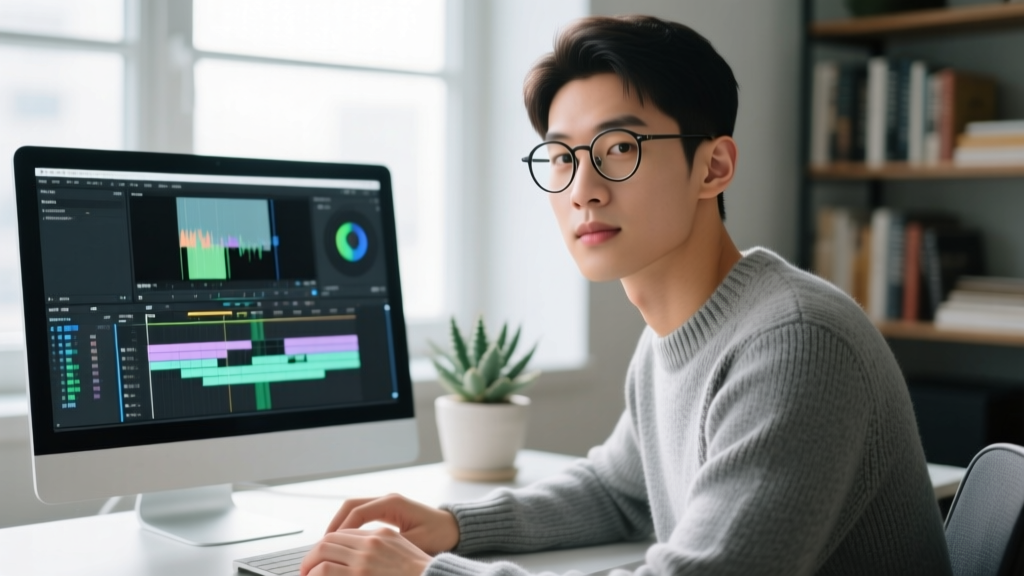 Close-up of video editor