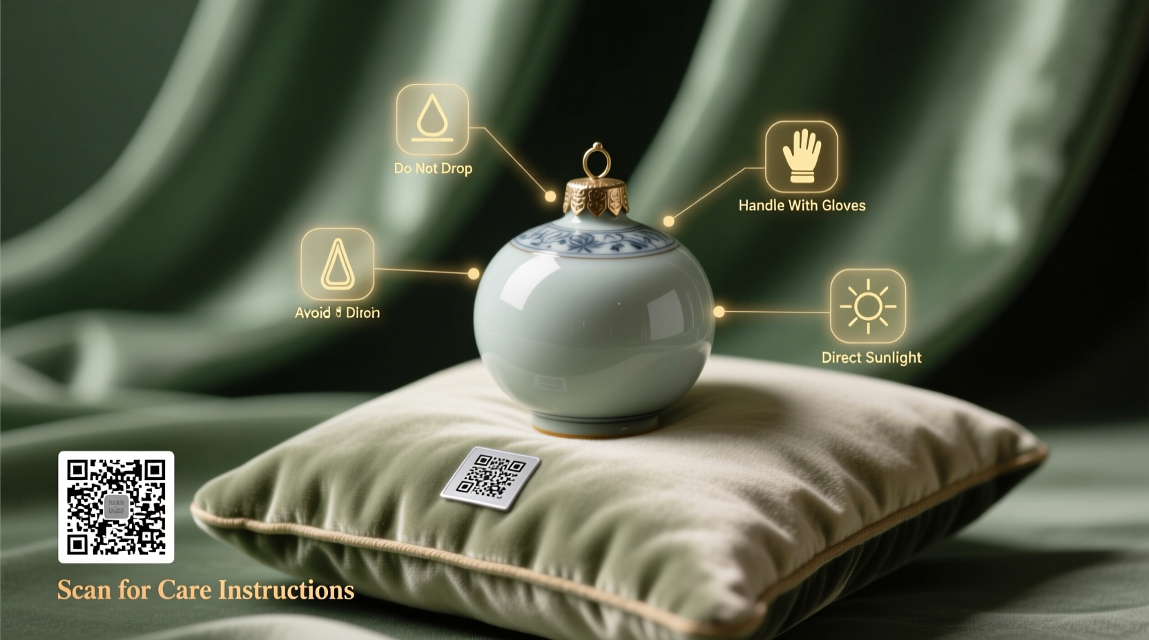 how to label fragile ornaments with discreet qr codes linking to care instructions