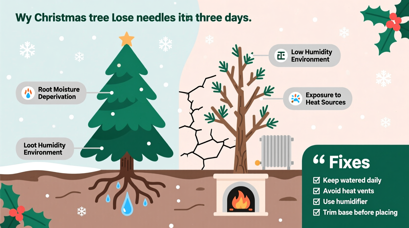 why is my christmas tree losing needles after only three days causes and fixes
