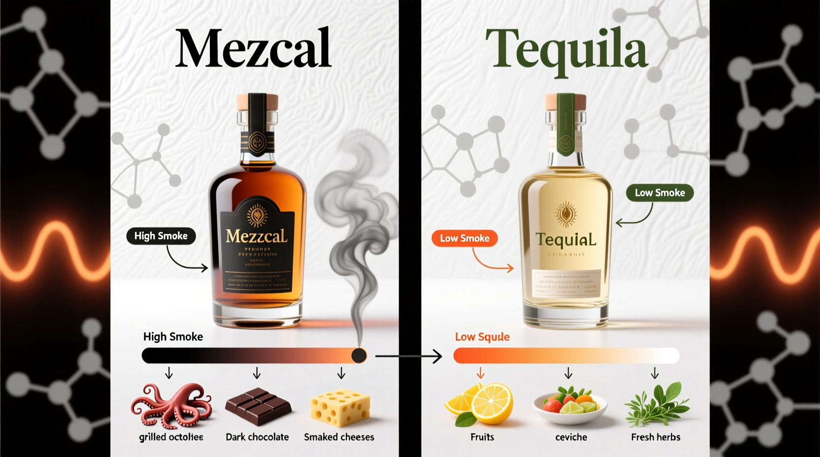 mezcal vs tequila smoke levels and how they affect pairing