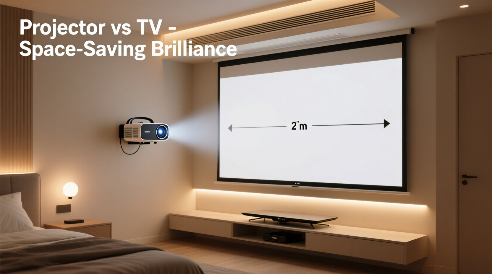 projector vs large tv for bedroom requires less space but better picture