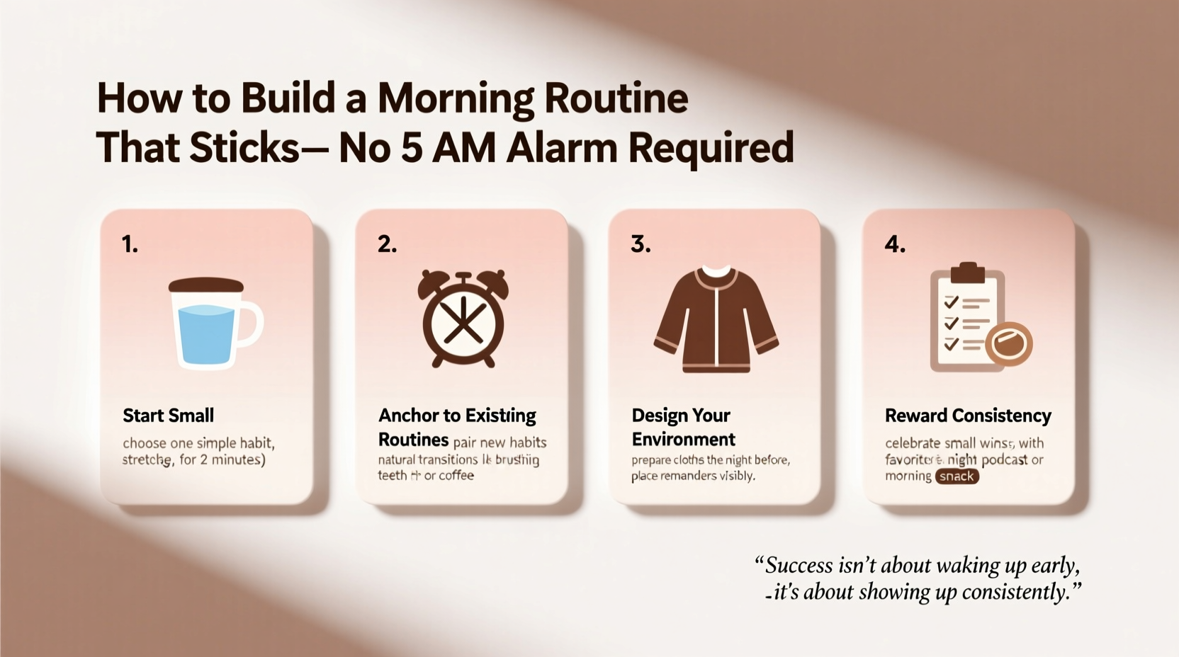 how to create a morning routine that sticks without waking up at 5am