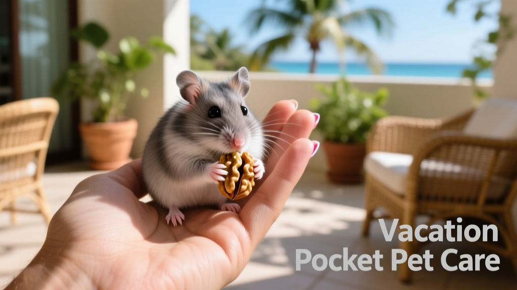 a gray hamster sitting in the cupped palms of a human while eating a nut