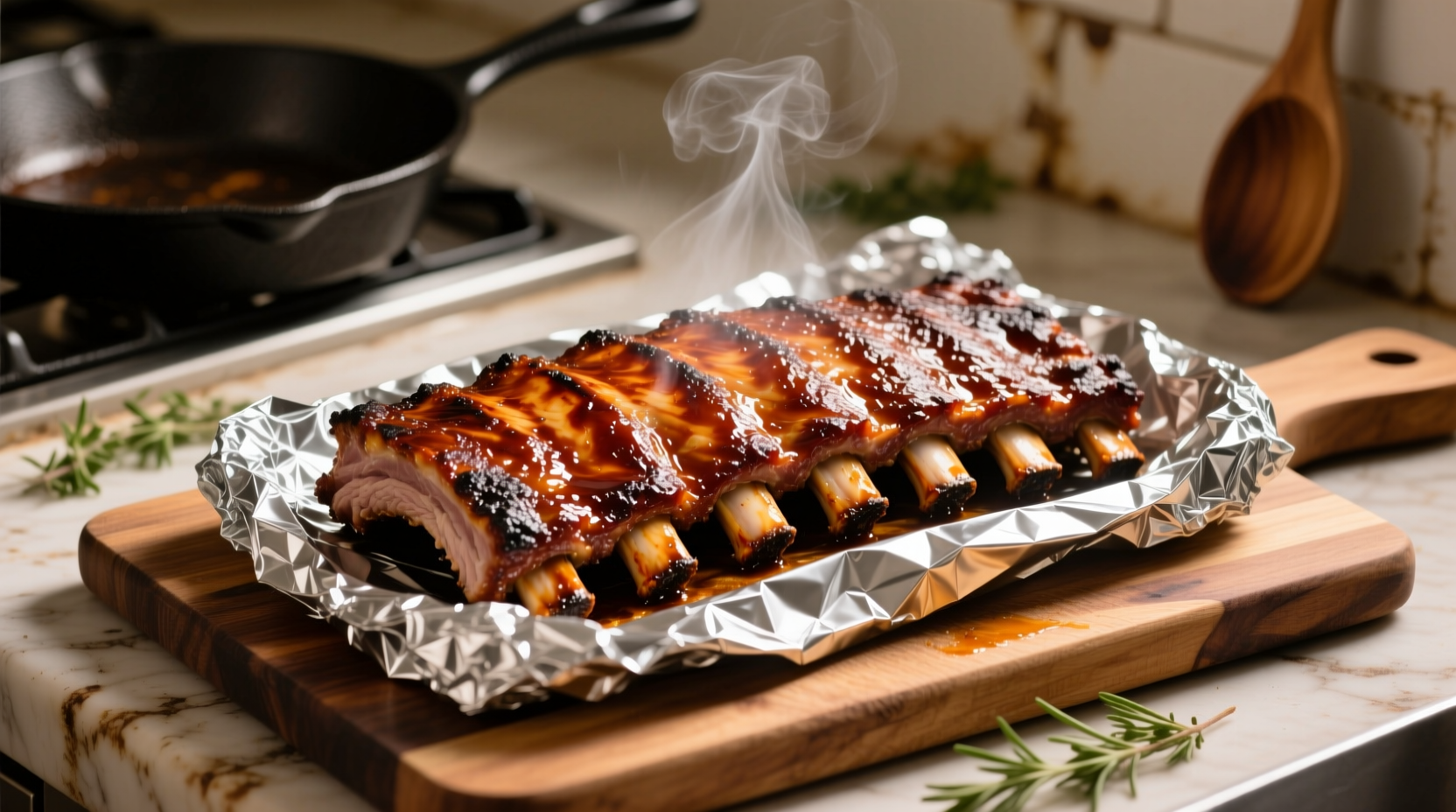 Perfectly cooked oven ribs wrapped in foil