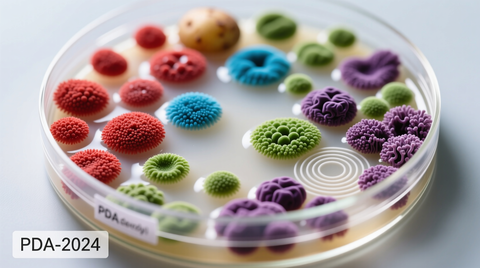 Microbial colonies growing on potato dextrose agar plate