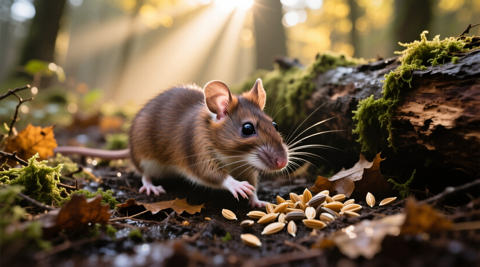 Brown rat searching for food in natural environment