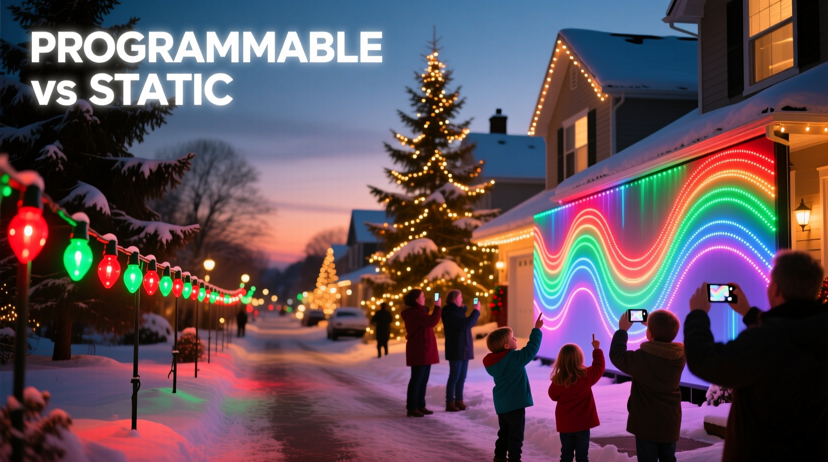 programmable vs static christmas light patterns which draws more attention
