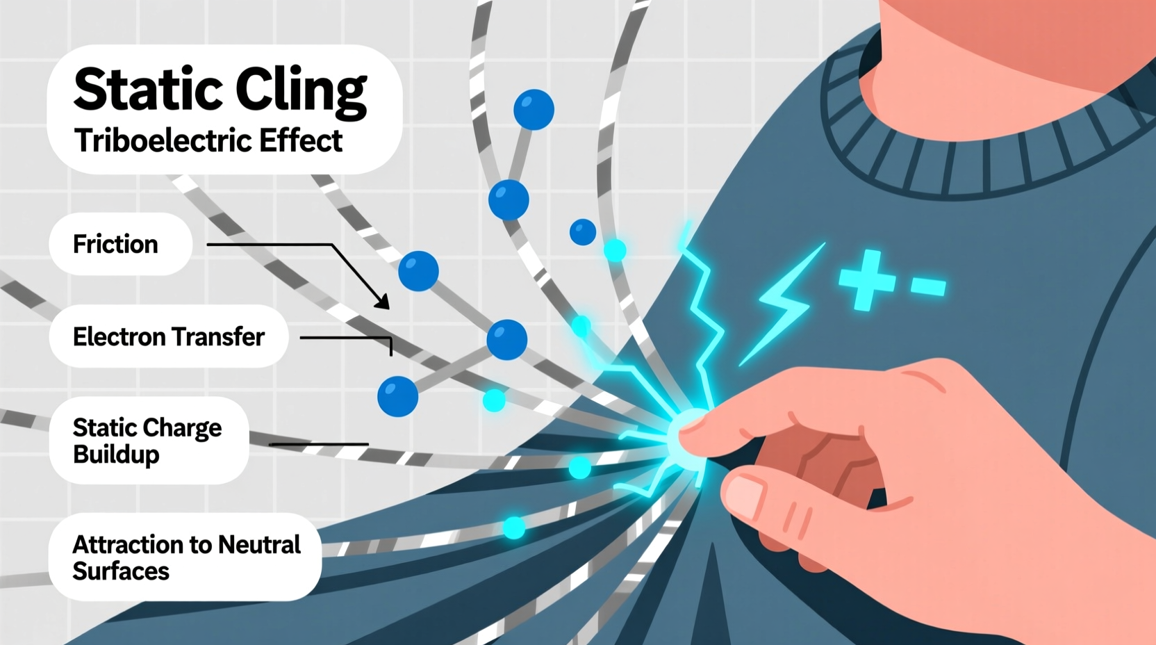 why does static cling make tinsel stick to hands and clothes constantly