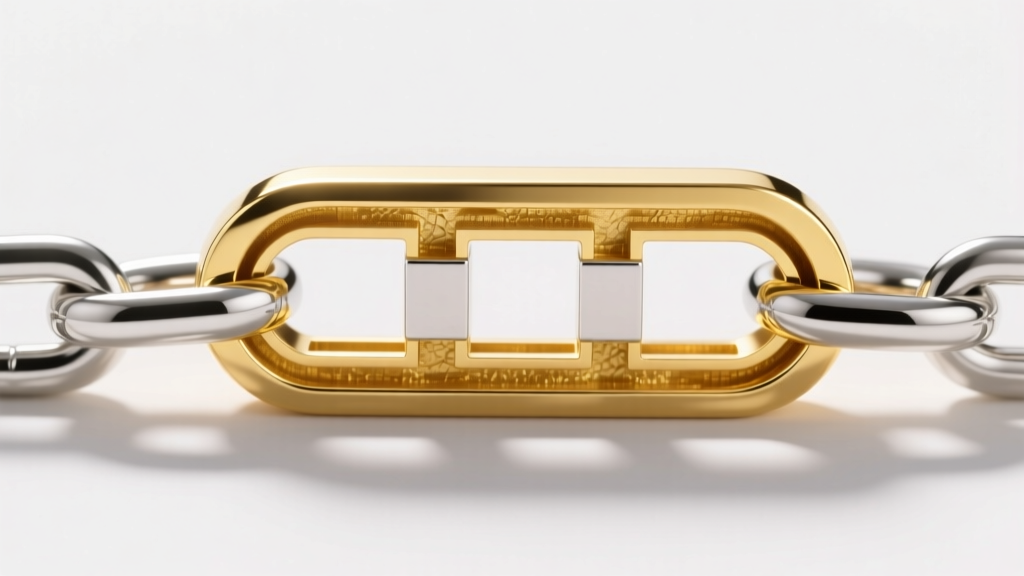 3D rendering of a sterling silver chain link cross-section coated in a 2.5-micron layer of bright 18k yellow gold vermeil finish.