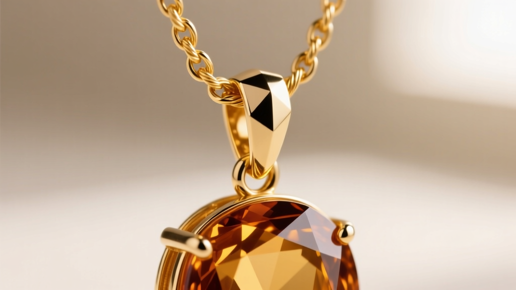 Close-up of 1.5mm 14k gold cable chain threading through a heavy citrine pendant bail, focusing on laser-welded link joints.