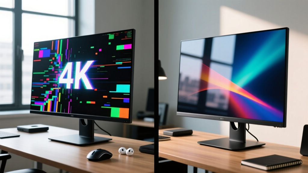Split-screen comparison showing a flickering 4K monitor on the left and a stable display on the right after updating the docking station firmware