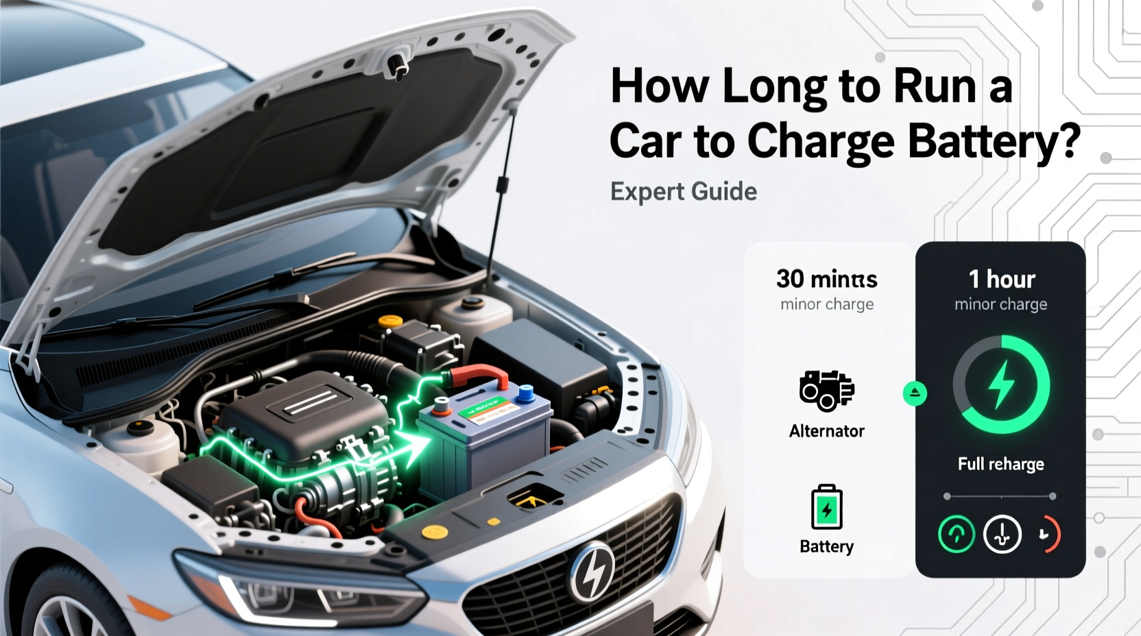 how long to let a car run to charge battery