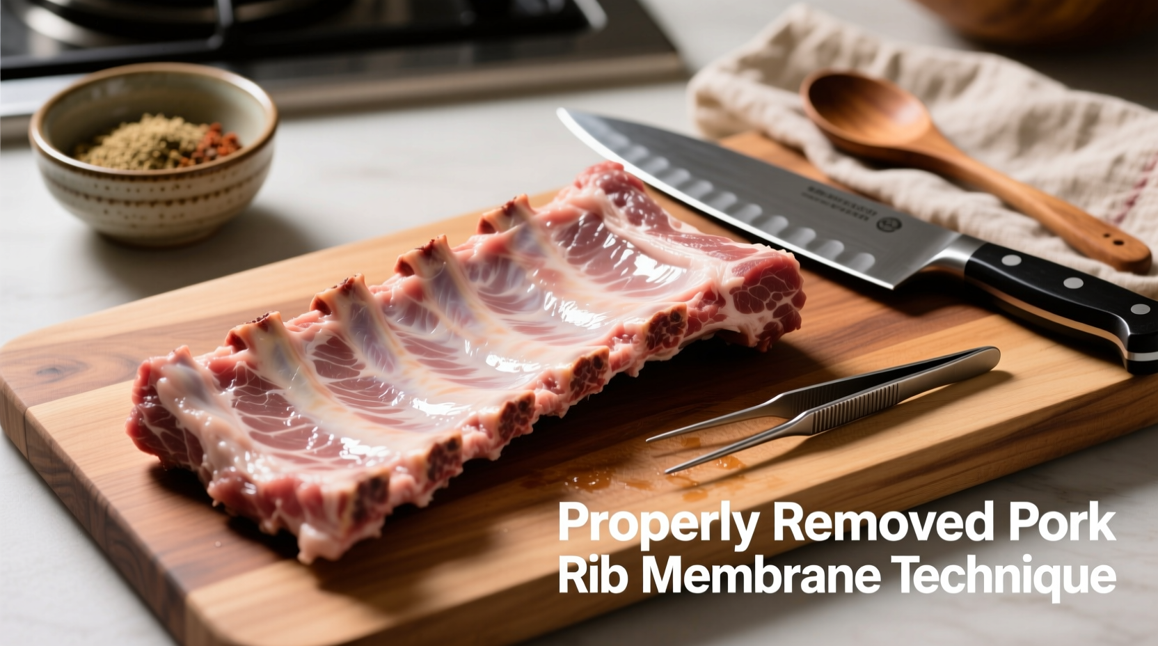 Vérification de la membrane complètement retirée des côtes de porc