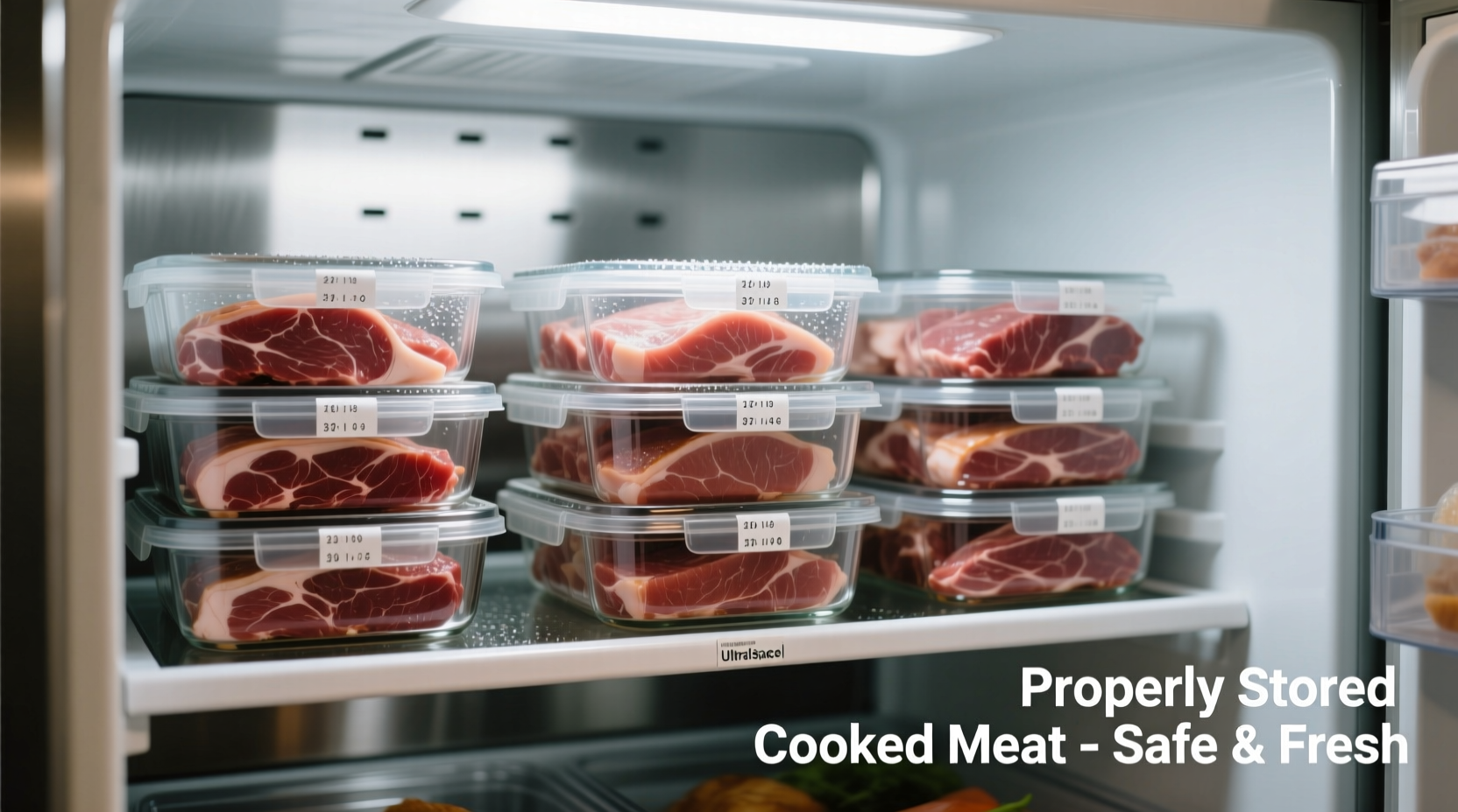 Properly stored cooked meat in air-tight containers in refrigerator