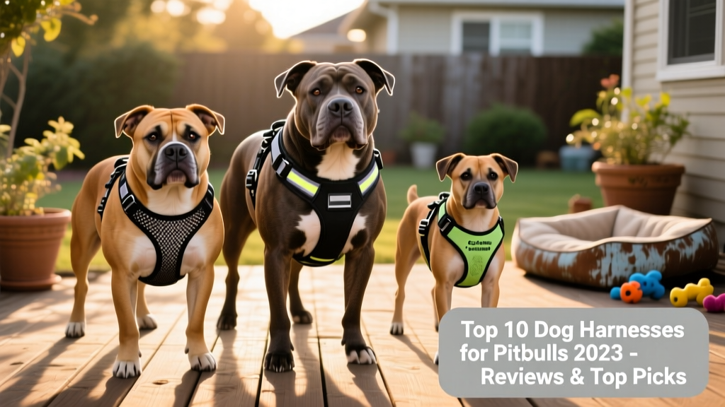 Side-by-side comparison of three different FurPetVo harness styles on three pit bulls of varying sizes