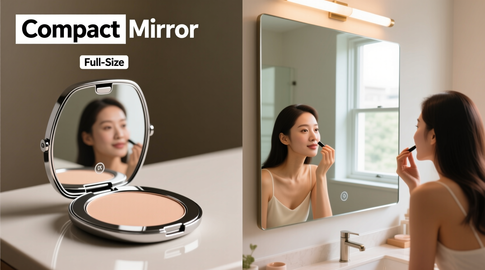 compact mirror vs full size which gives better visibility for touch ups