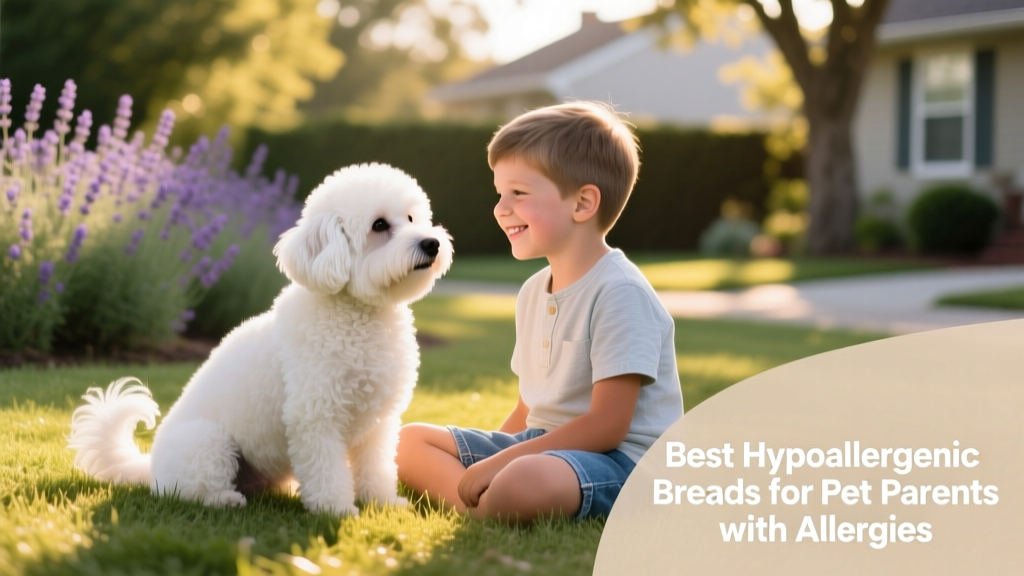 A well-groomed Coton de Tulear sitting attentively beside a child, both smiling gently