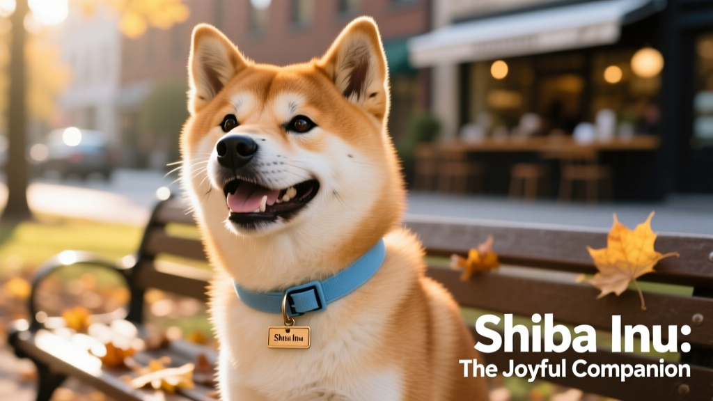 Portrait of smiling shiba inu with blue collar