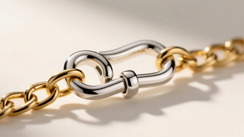 Close-up macro photography of a stamped 925 sterling silver lobster clasp attached to a 14k gold vermeil chain link.