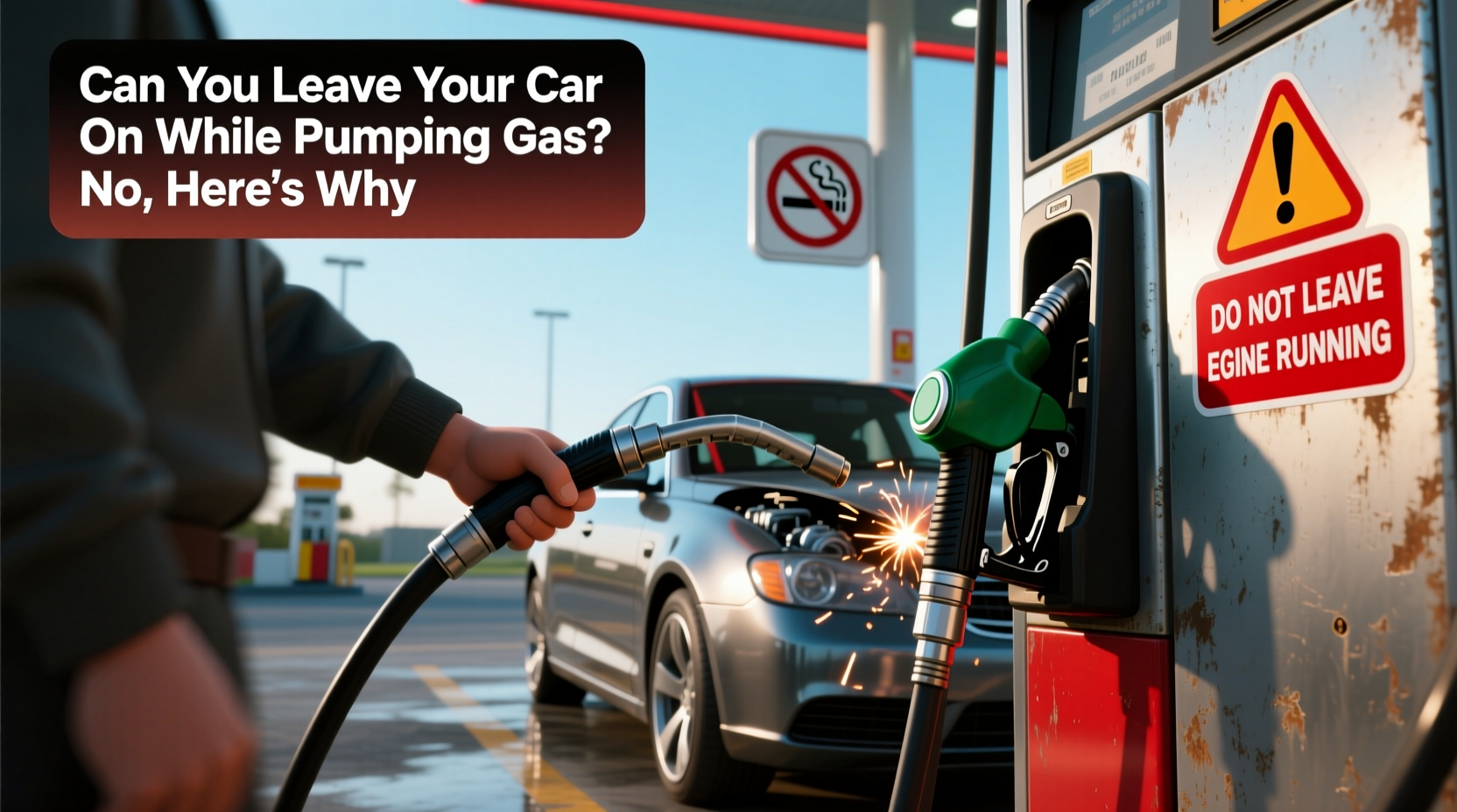 can you leave your car on while pumping gas
