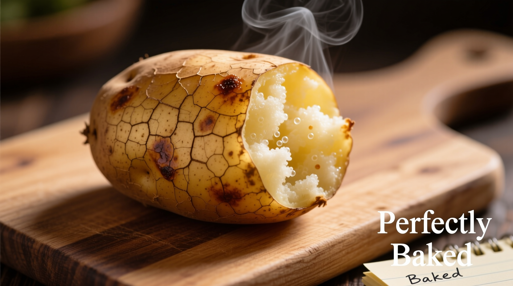 Crispy-skinned russet potato with fork