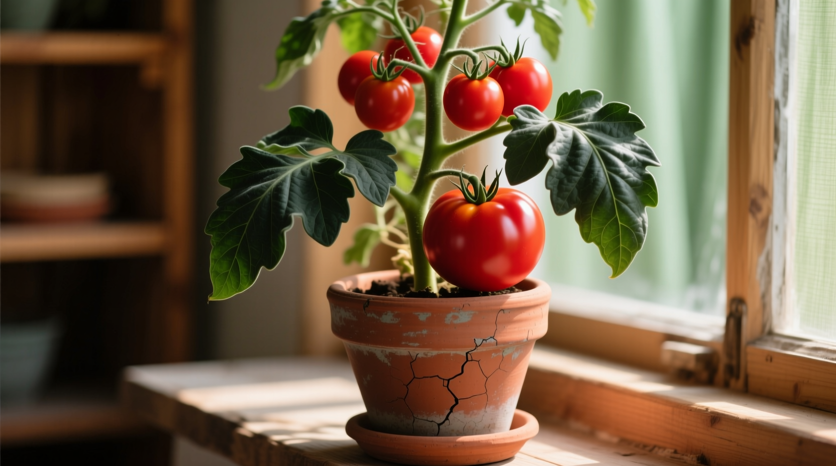 Husky Red tomato plant growing in container