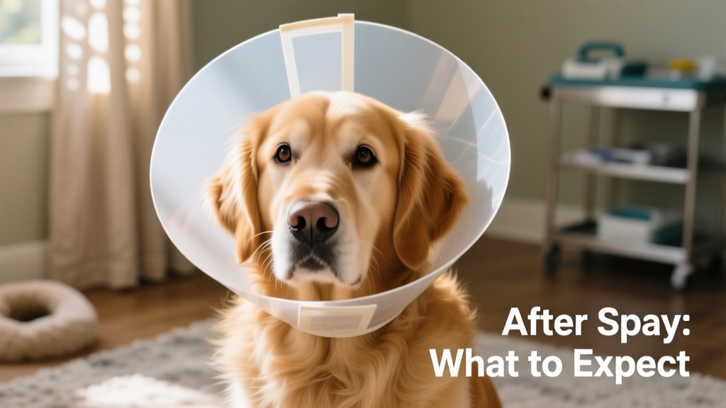 Close-up of a dog wearing a soft, well-fitted recovery cone