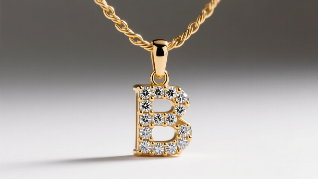 Macro shot of a 1mm gold cable chain through a hidden bail on a letter pendant, highlighting micro-prong diamond setting details.
