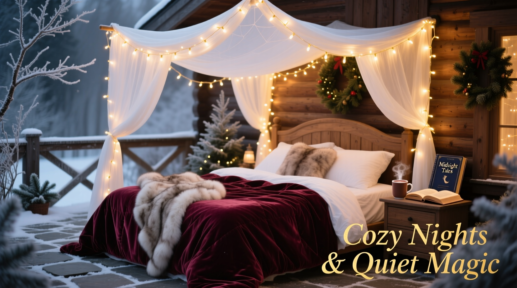 how to create a romantic canopy of christmas lights over a bed or patio