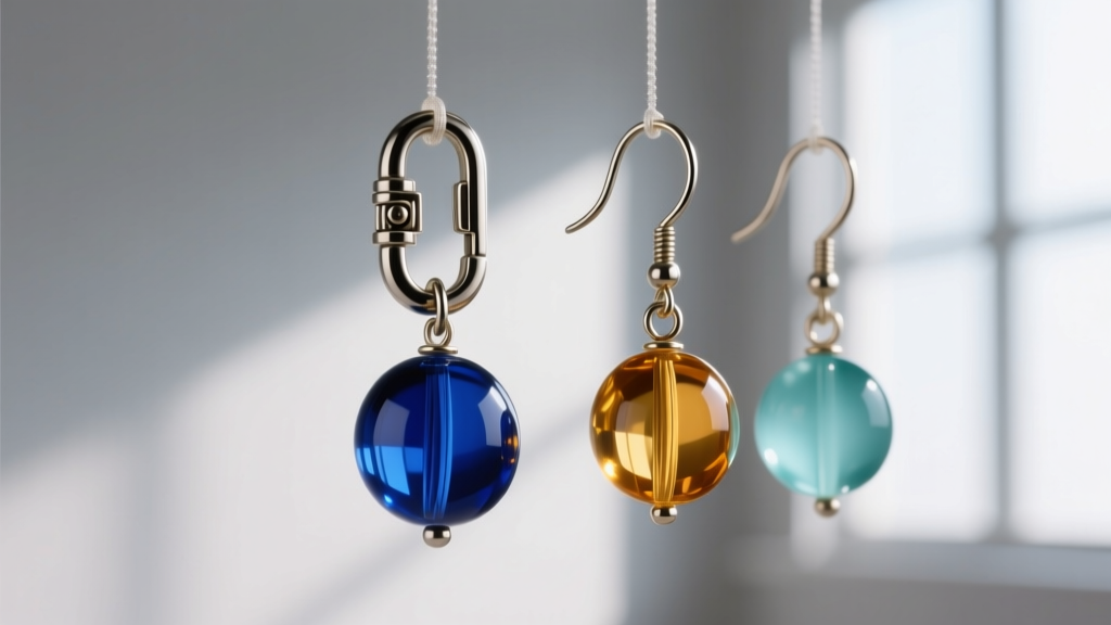 Side profile comparing a secure leverback clasp and a French hook ear wire supporting a heavy glass beaded dangle earring